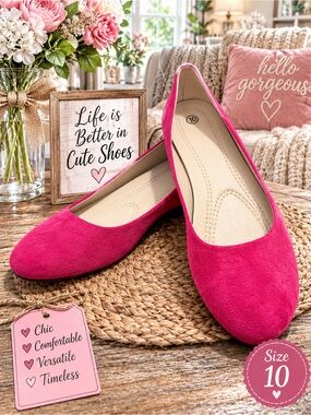 Women’s Pink Suede Ballet Flats - Size 10